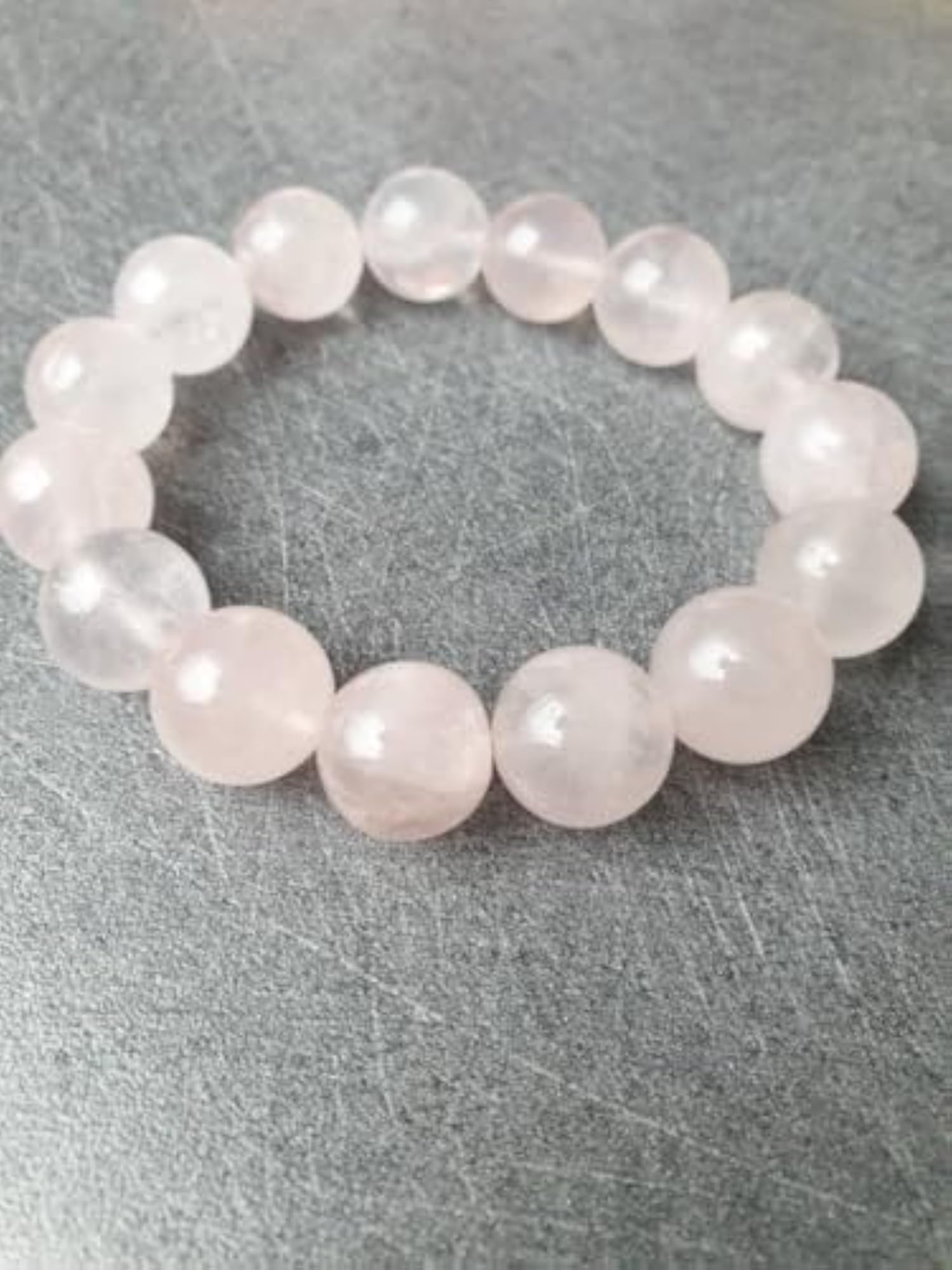 Natural Rose Quartz 14mm Round Bead Stretchable Bracelet, Unisex
